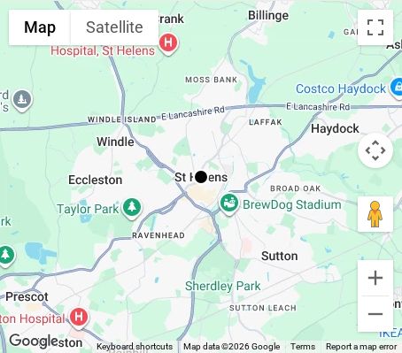 Map of affordable wedding photographer coverage in St Helens, Merseyside, North West