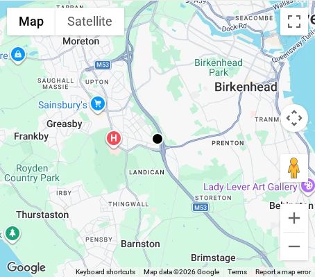 Map of affordable wedding photographer coverage in Wirral, Merseyside, North West