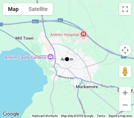 Map of affordable wedding photographer coverage in Antrim, Antrim and Newtownabbey, Northern Ireland