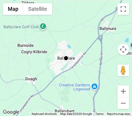 Map of affordable wedding photographer coverage in Ballyclare, Antrim and Newtownabbey, Northern Ireland