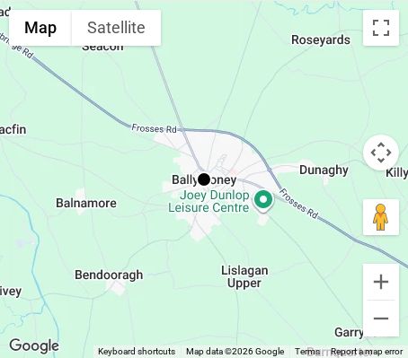 Map of affordable wedding photographer coverage in Ballymoney, Causeway Coast and Glens, Northern Ireland