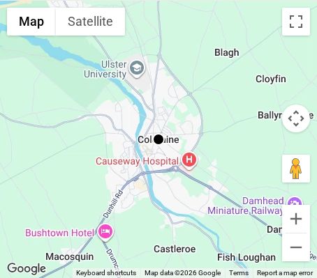 Map of affordable wedding photographer coverage in Coleraine, Causeway Coast and Glens, Northern Ireland