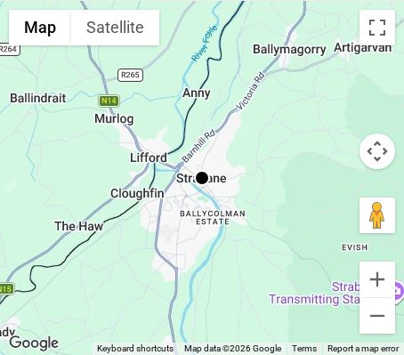 Map of affordable wedding photographer coverage in Strabane, Derry City and Strabane, Northern Ireland