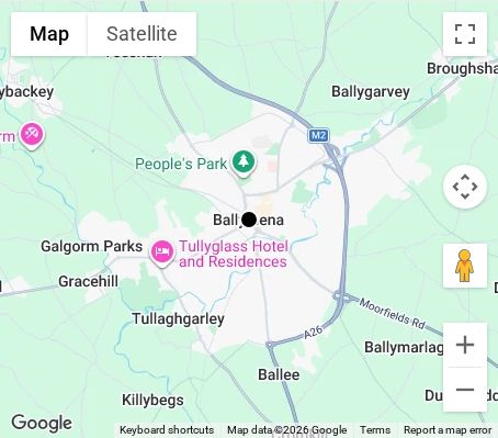 Map of affordable wedding photographer coverage in Ballymena, Mid and East Antrim, Northern Ireland