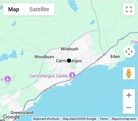 Map of affordable wedding photographer coverage in Carrickfergus, Mid and East Antrim, Northern Ireland