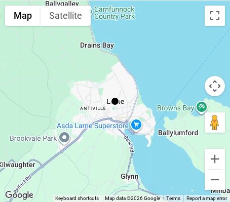 Map of affordable wedding photographer coverage in Larne, Mid and East Antrim, Northern Ireland