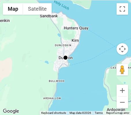 Map of affordable wedding photographer coverage in Dunoon, Argyll and Bute, Scotland