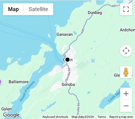 Map of affordable wedding photographer coverage in Oban, Argyll and Bute, Scotland