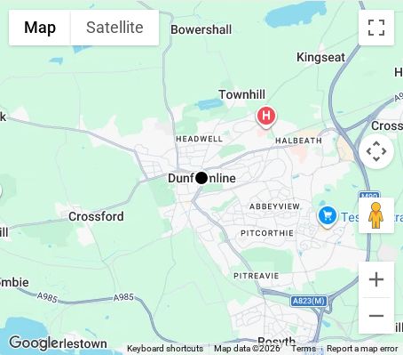 Map of affordable wedding photographer coverage in Dunfermline, Fife, Scotland