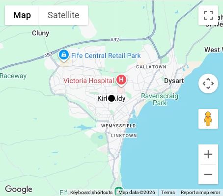 Map of affordable wedding photographer coverage in Kirkcaldy, Fife, Scotland