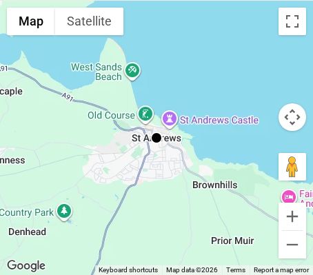 Map of affordable wedding photographer coverage in St Andrews, Fife, Scotland