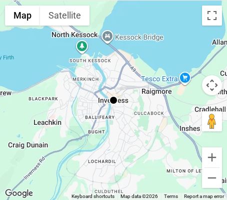 Map of affordable wedding photographer coverage in Inverness, Highland, Scotland