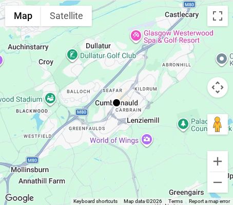 Map of affordable wedding photographer coverage in Cumbernauld, North Lanarkshire, Scotland
