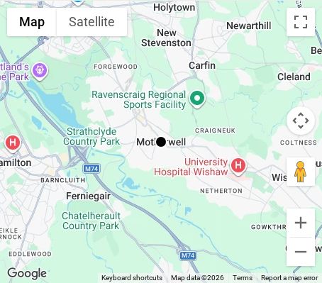 Map of affordable wedding photographer coverage in Motherwell, North Lanarkshire, Scotland
