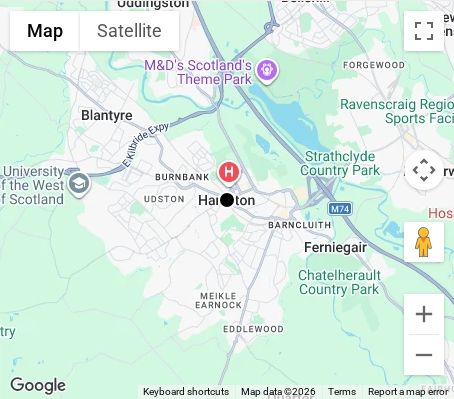 Map of affordable wedding photographer coverage in Hamilton, South Lanarkshire, Scotland