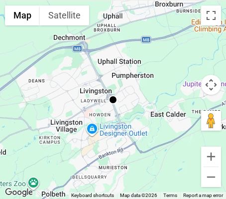 Map of affordable wedding photographer coverage in Livingston, West Lothian, Scotland