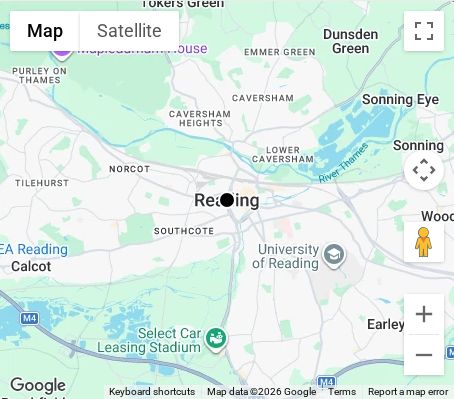 Map of affordable wedding photographer coverage in Reading, Berkshire, South East