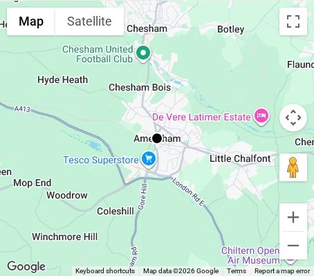 Map of affordable wedding photographer coverage in Amersham, Buckinghamshire, South East