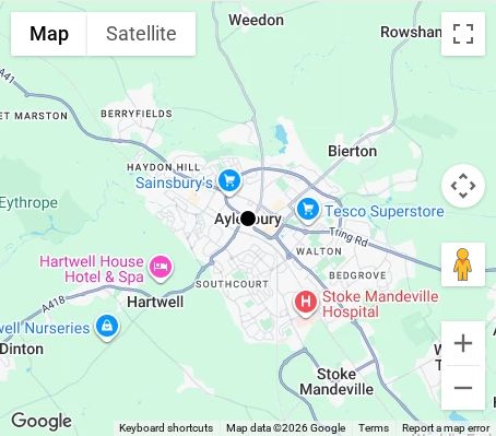 Map of affordable wedding photographer coverage in Aylesbury, Buckinghamshire, South East
