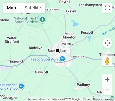 Map of affordable wedding photographer coverage in Buckingham, Buckinghamshire, South East