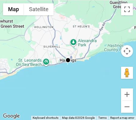 Map of affordable wedding photographer coverage in Hastings, East Sussex, South East
