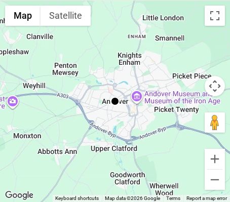 Map of affordable wedding photographer coverage in Andover, Hampshire, South East