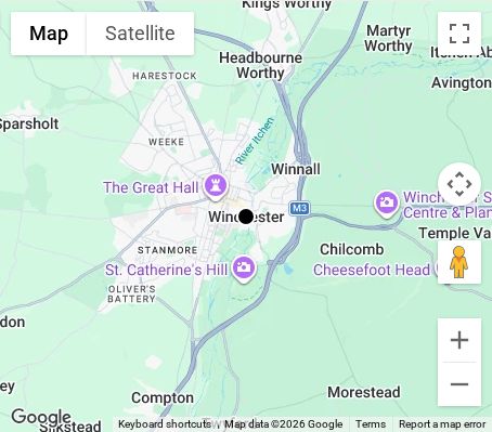 Map of affordable wedding photographer coverage in Winchester, Hampshire, South East