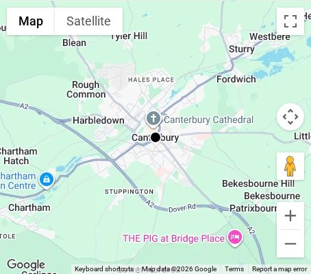 Map of affordable wedding photographer coverage in Canterbury, Kent, South East