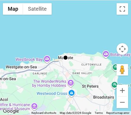 Map of affordable wedding photographer coverage in Margate, Kent, South East