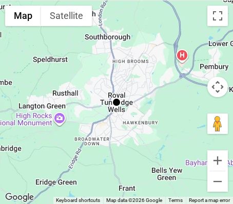 Map of affordable wedding photographer coverage in Tunbridge Wells, Kent, South East