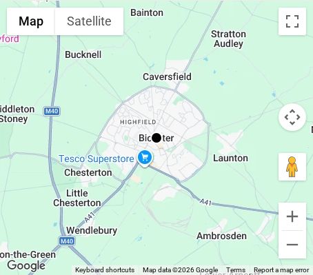 Map of affordable wedding photographer coverage in Bicester, Oxfordshire, South East