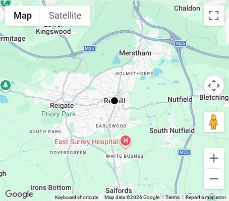 Map of affordable wedding photographer coverage in Redhill, Surrey, South East