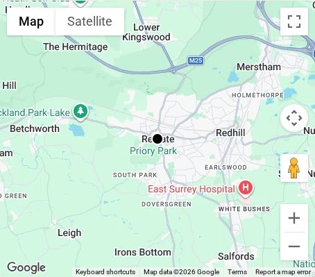 Map of affordable wedding photographer coverage in Reigate, Surrey, South East
