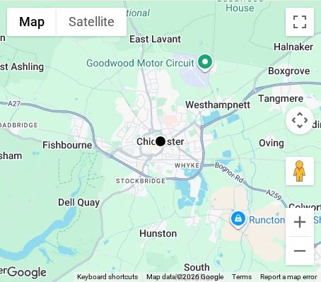 Map of affordable wedding photographer coverage in Chichester, West Sussex, South East