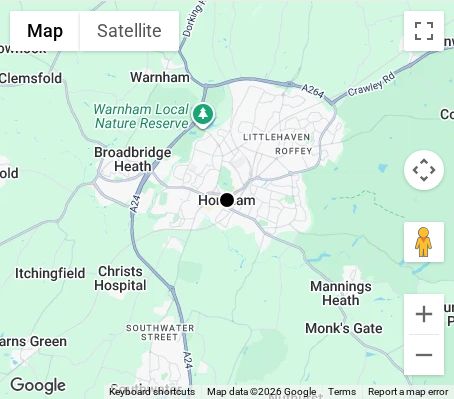 Map of affordable wedding photographer coverage in Horsham, West Sussex, South East