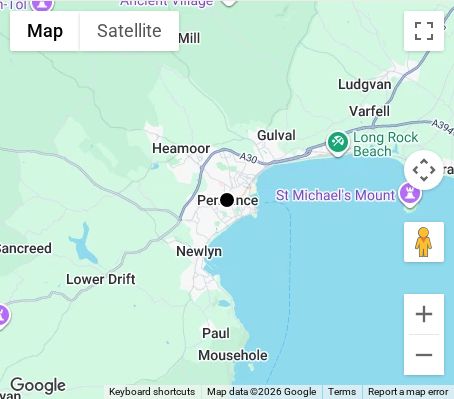 Map of affordable wedding photographer coverage in Penzance, Cornwall, South West