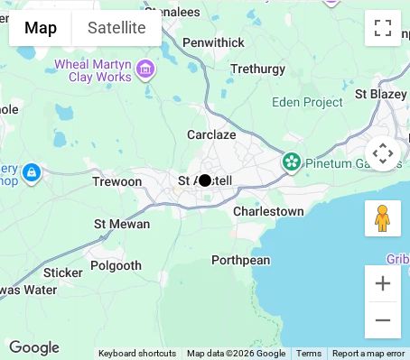 Map of affordable wedding photographer coverage in St Austell, Cornwall, South West