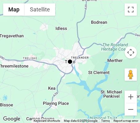 Map of affordable wedding photographer coverage in Truro, Cornwall, South West
