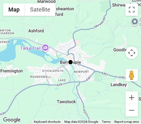 Map of affordable wedding photographer coverage in Barnstaple, Devon, South West