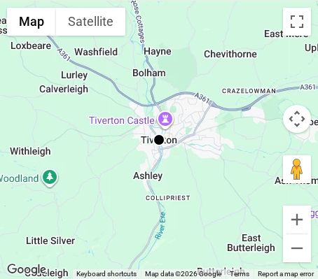 Map of affordable wedding photographer coverage in Tiverton, Devon, South West
