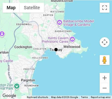 Map of affordable wedding photographer coverage in Torquay, Devon, South West