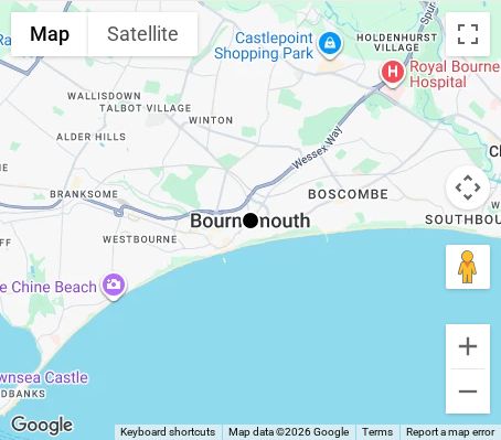 Map of affordable wedding photographer coverage in Bournemouth, Dorset, South West