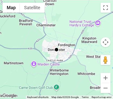 Map of affordable wedding photographer coverage in Dorchester, Dorset, South West