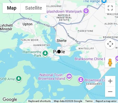 Map of affordable wedding photographer coverage in Poole, Dorset, South West