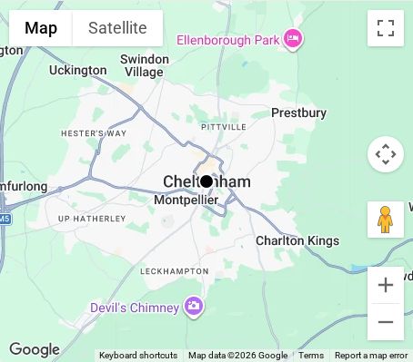 Map of affordable wedding photographer coverage in Cheltenham, Gloucestershire, South West