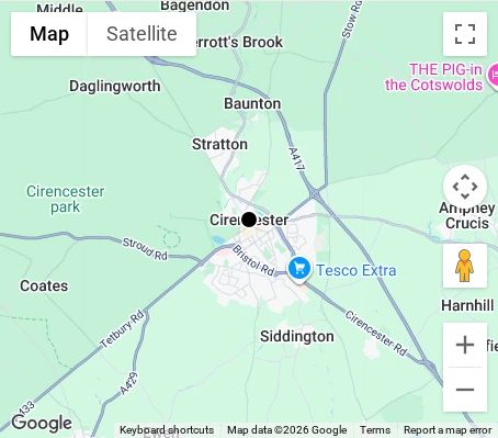 Map of affordable wedding photographer coverage in Cirencester, Gloucestershire, South West