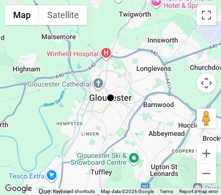 Map of affordable wedding photographer coverage in Gloucester, Gloucestershire, South West