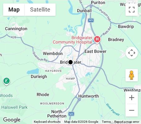 Map of affordable wedding photographer coverage in Bridgwater, Somerset, South West