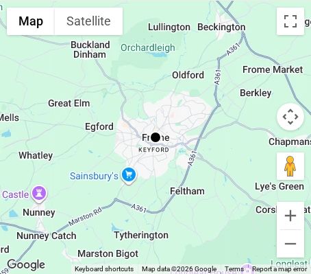 Map of affordable wedding photographer coverage in Frome, Somerset, South West