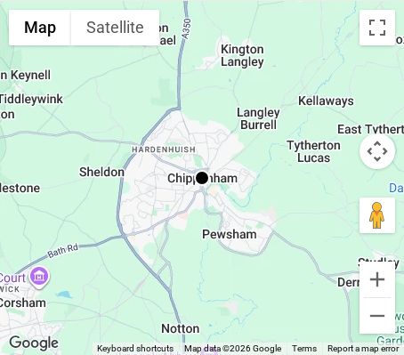 Map of affordable wedding photographer coverage in Chippenham, Wiltshire, South West